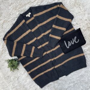 πHPπ Eesome Open Cardigan Striped Sweater π Charcoal & Tan
